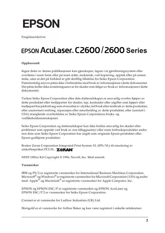 Mode d'emploi EPSON ACULASER 2600