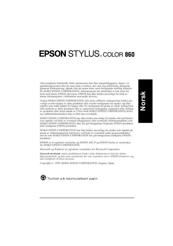 Mode d'emploi EPSON STYLUS COLOR 860