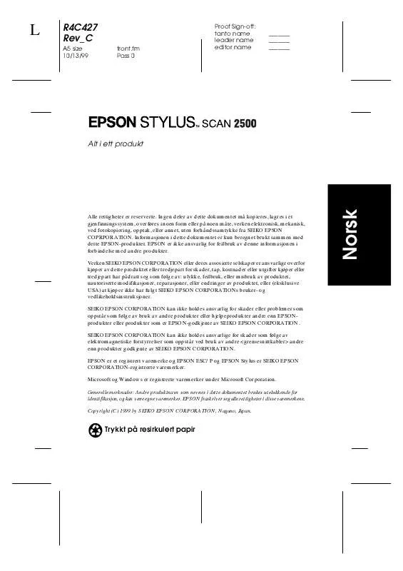 Mode d'emploi EPSON STYLUS SCAN 2500