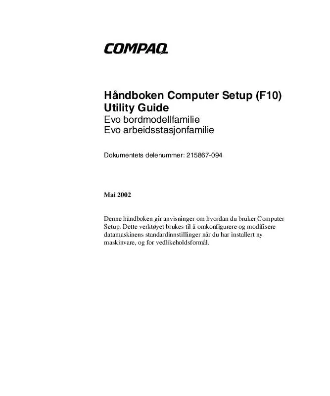 Mode d'emploi HP COMPAQ EVO D310V MICROTOWER