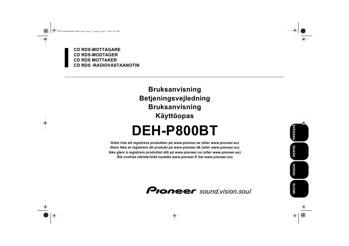 Mode d'emploi PIONEER DEH-P800BT