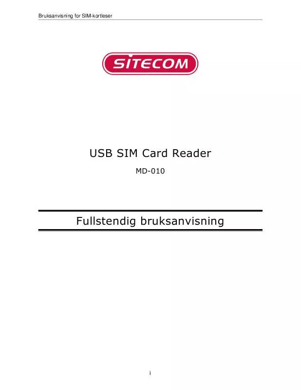 Mode d'emploi SITECOM USB SIM CARD READER MD-010