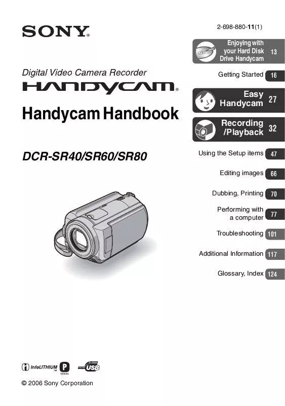 Mode d'emploi SONY HANDYCAM DCR-SR60