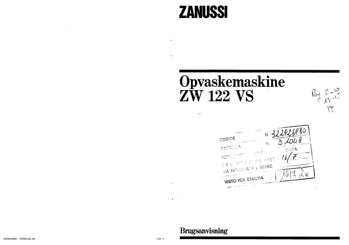 Mode d'emploi ZANUSSI ZW122VS