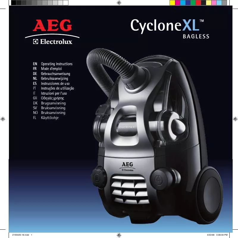 Mode d'emploi AEG-ELECTROLUX CYCLONE XL BAGLESS