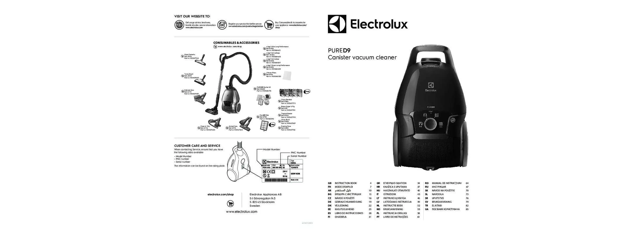 Mode d'emploi ELECTROLUX PURE D9 DELUXE PD91-8SSM