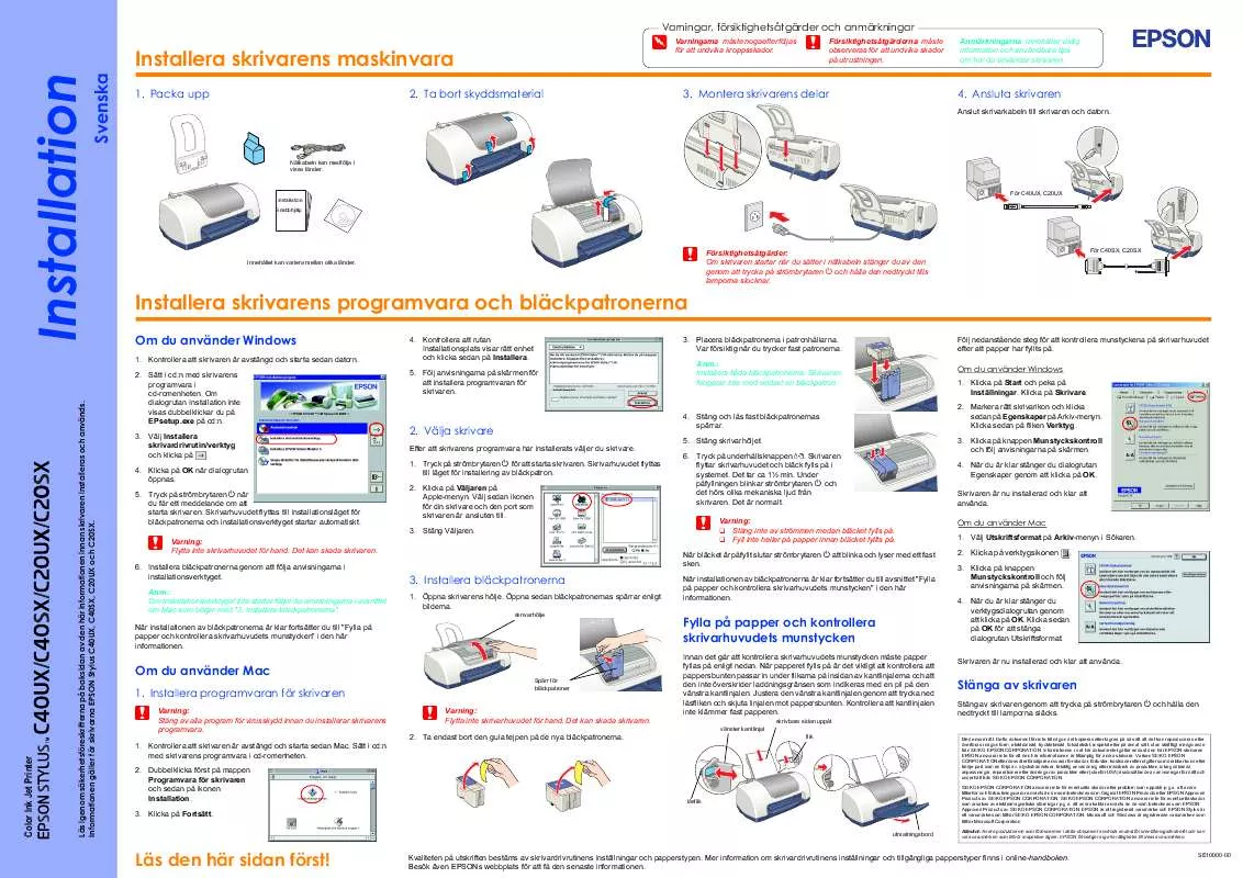 Mode d'emploi EPSON STYLUS C20