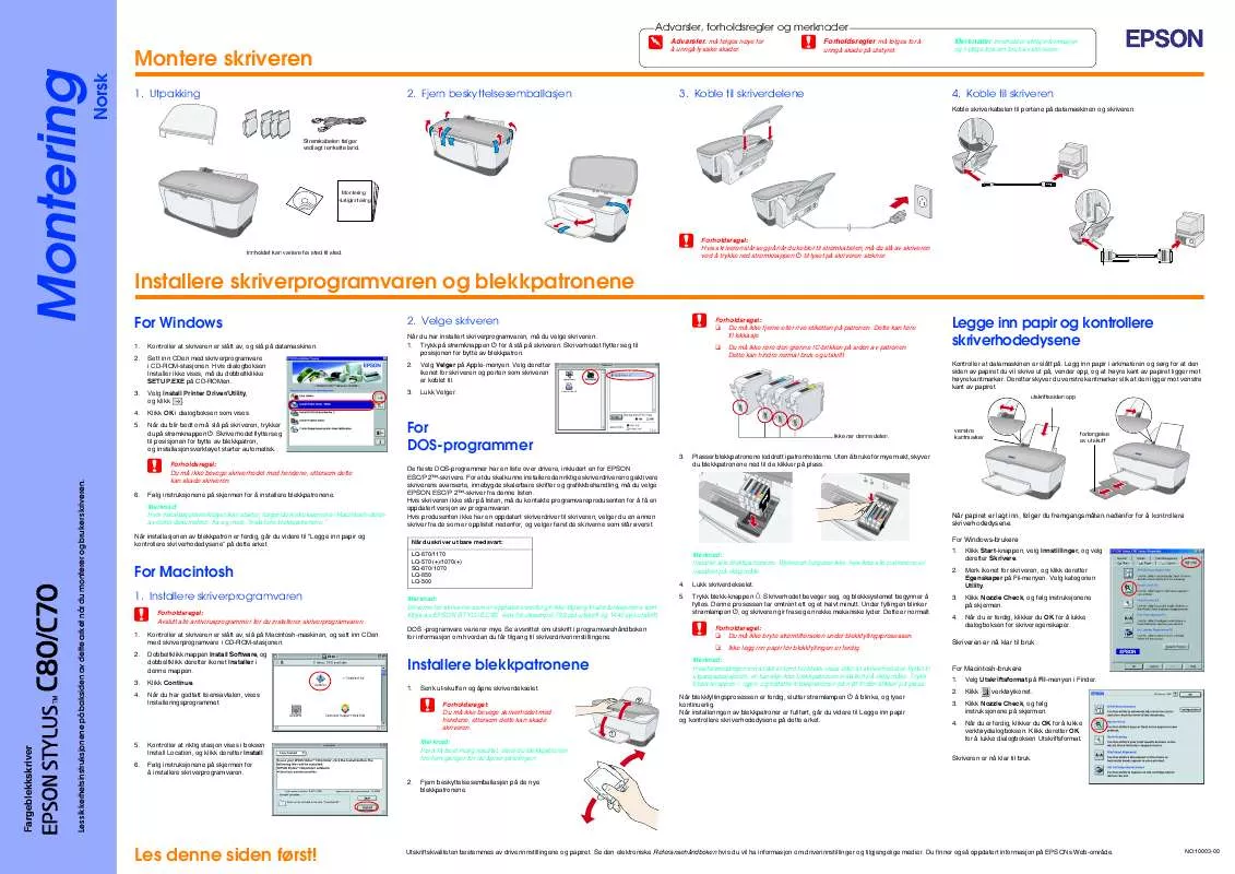 Mode d'emploi EPSON STYLUS C70