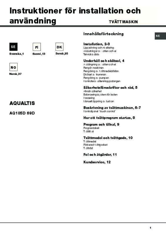 Mode d'emploi HOTPOINT AQ105D 69D EU/A