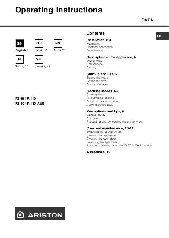 Mode d'emploi HOTPOINT FZ 891 P.1 IX AUS