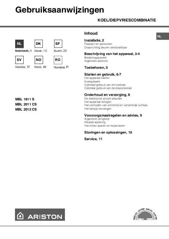 Mode d'emploi HOTPOINT MBL 1811 S