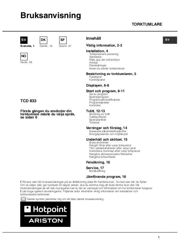 Mode d'emploi HOTPOINT TCD 833 6P/Z1