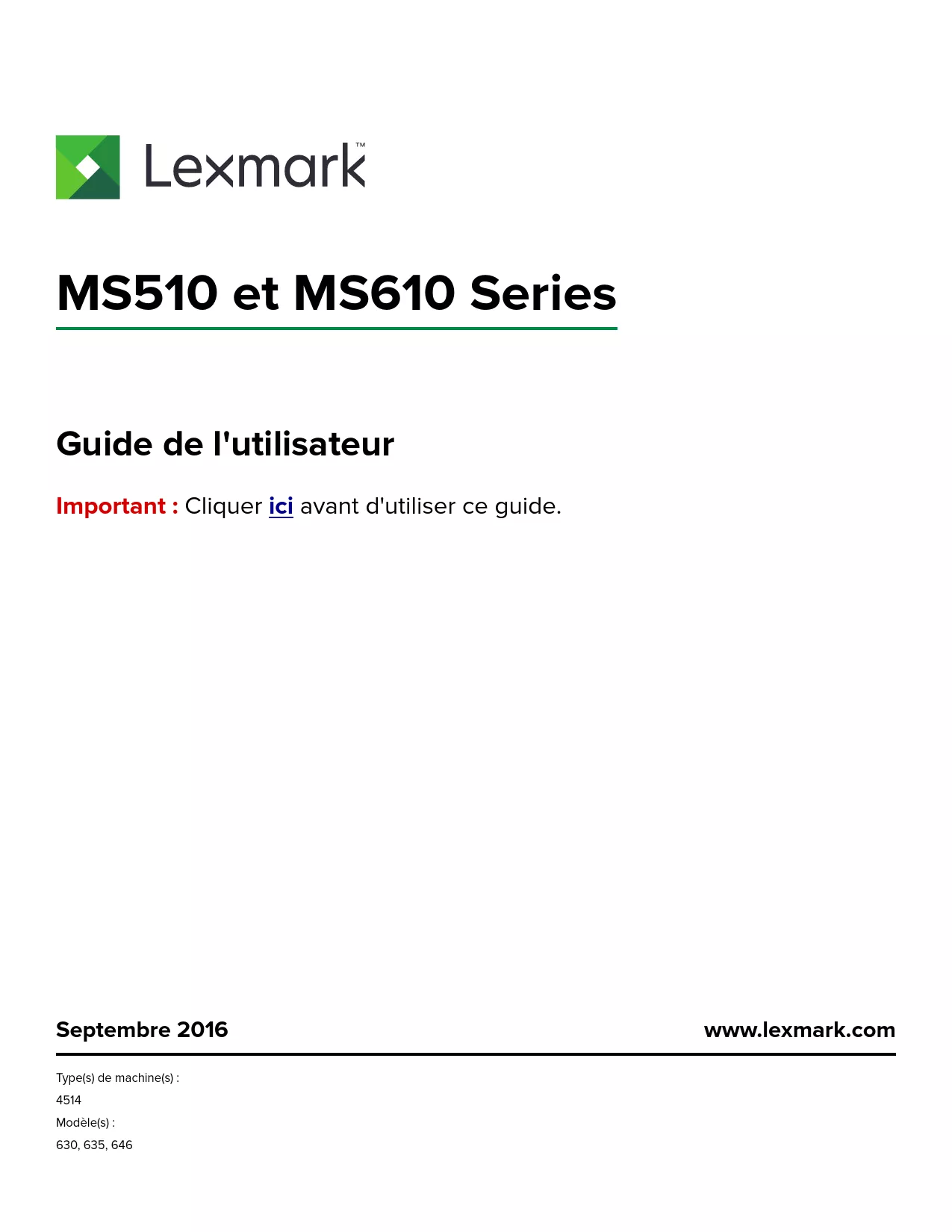 Mode d'emploi LEXMARK MS610DN