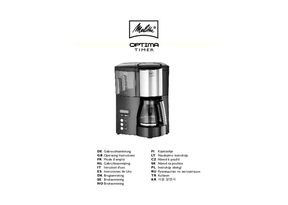 Mode d'emploi MELITTA OPTIMA TIMER-100801 BK