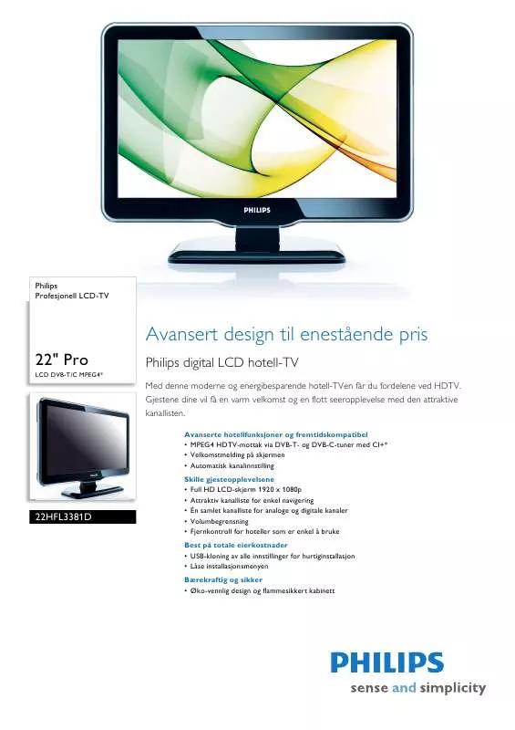 Mode d'emploi PHILIPS 22HFL3381D