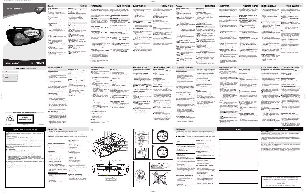 Mode d'emploi PHILIPS AZ2048