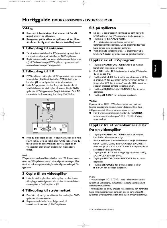 Mode d'emploi PHILIPS DVDR1000/004