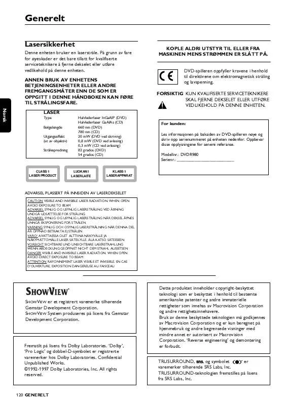 Mode d'emploi PHILIPS DVDR980/021