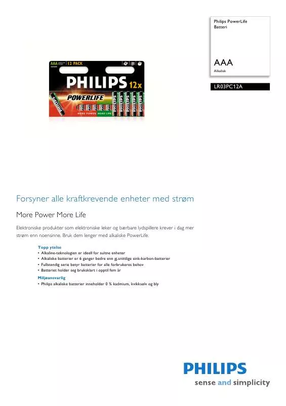 Mode d'emploi PHILIPS LR03PC12A