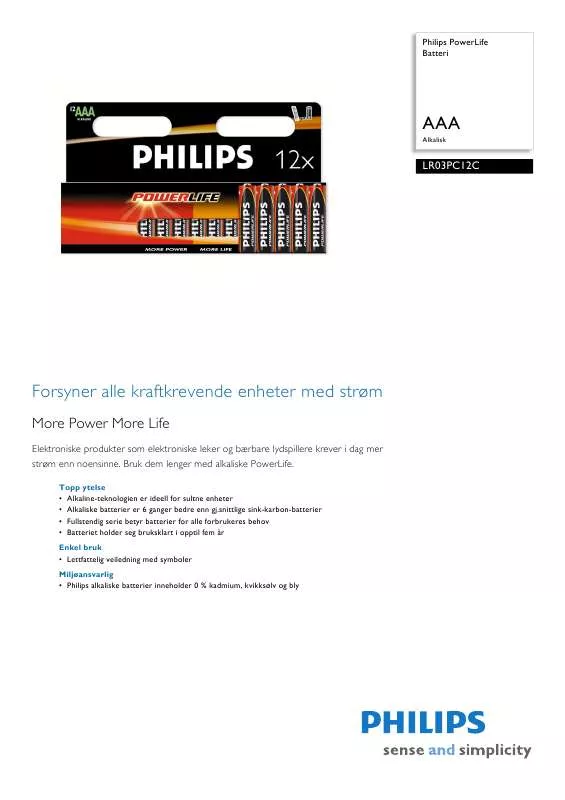 Mode d'emploi PHILIPS LR03PC12C