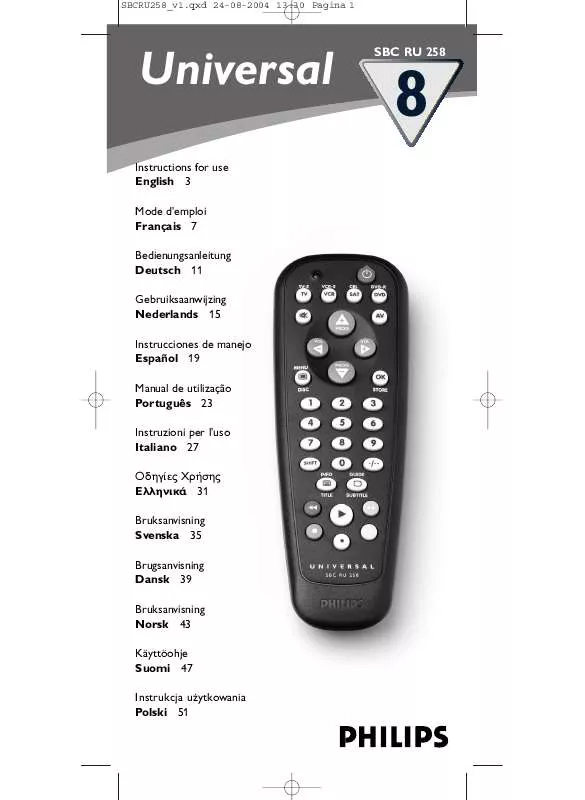 Mode d'emploi PHILIPS SBCRU258/00H