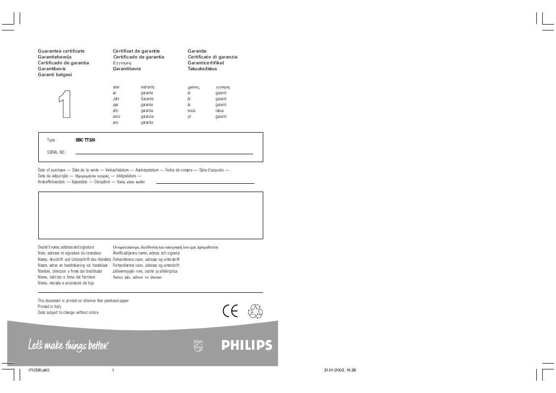 Mode d'emploi PHILIPS SBCTT320