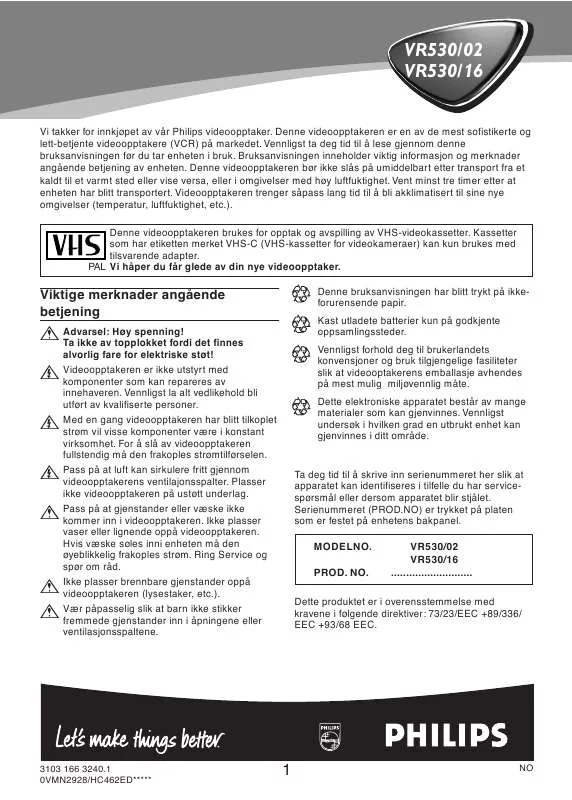 Mode d'emploi PHILIPS VR530