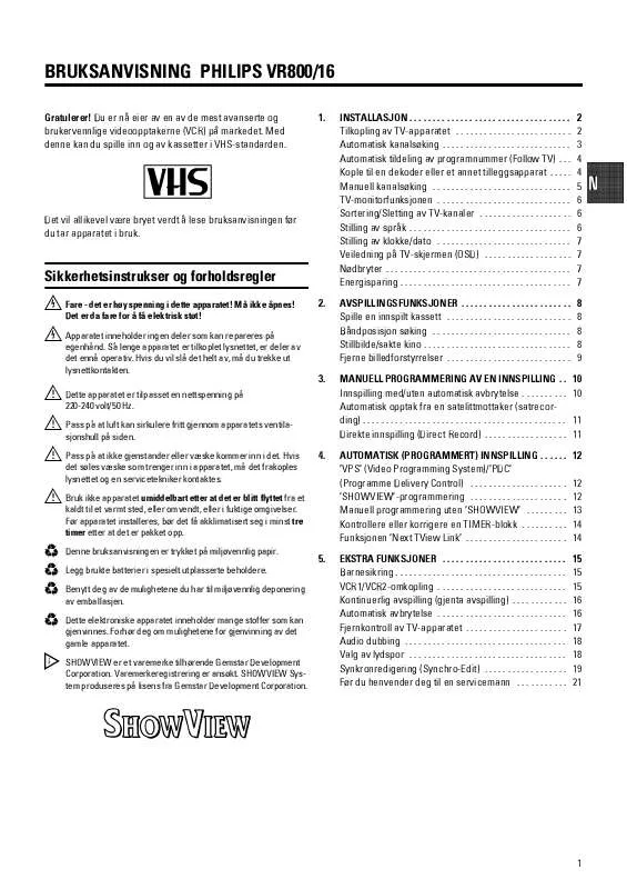 Mode d'emploi PHILIPS VR800