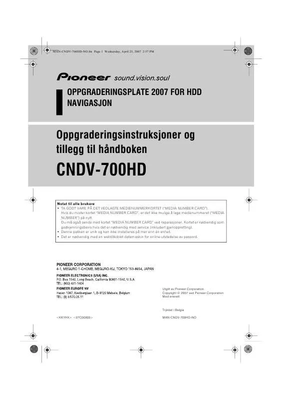 Mode d'emploi PIONEER CNDV-700HD
