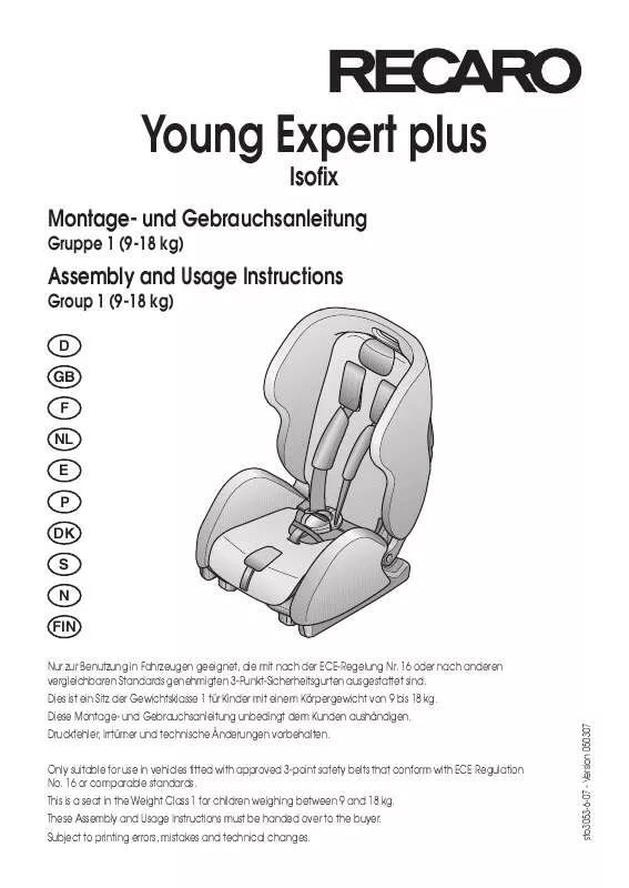 Mode d'emploi RECARO YOUNG EXPERT PLUS