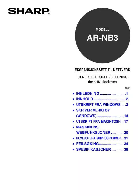 Mode d'emploi SHARP AR-NB3