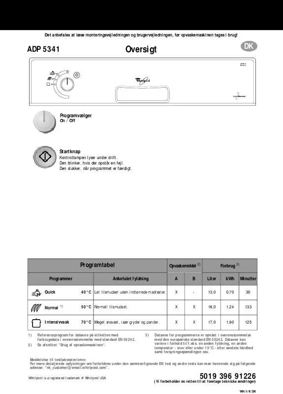 Mode d'emploi WHIRLPOOL ADP 5341/2 WH