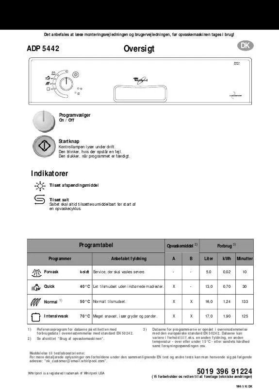 Mode d'emploi WHIRLPOOL ADP 5442/1 WH