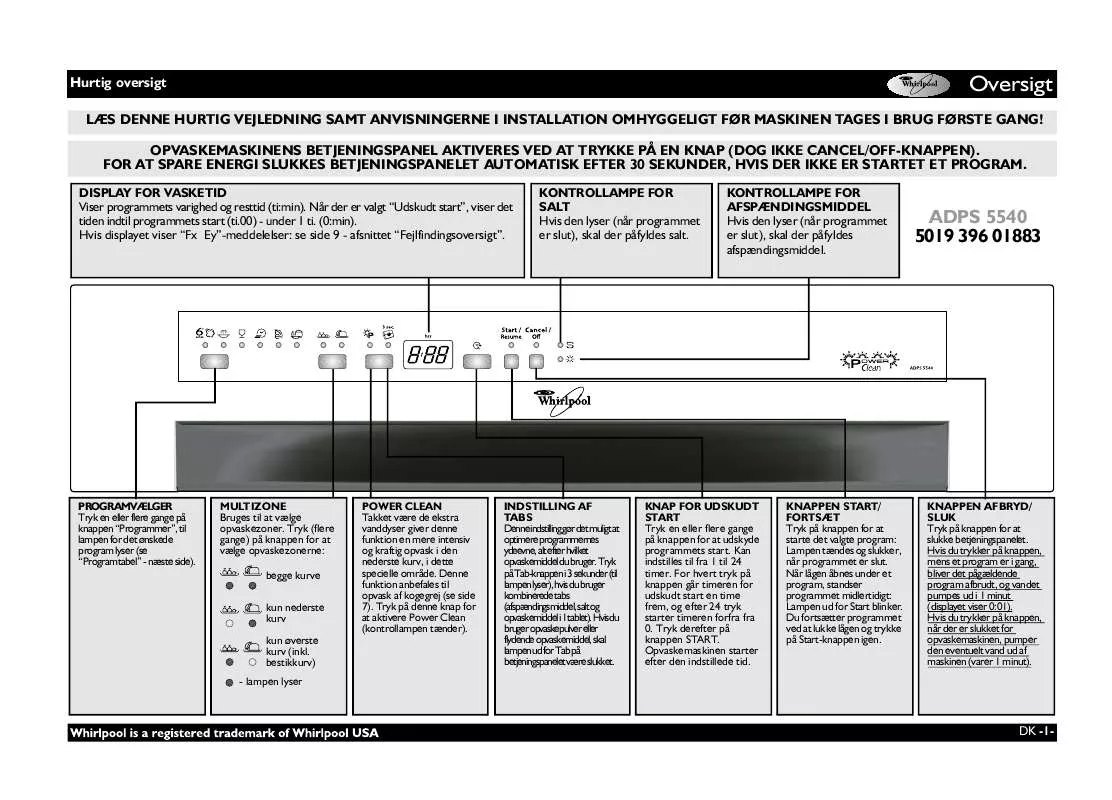 Mode d'emploi WHIRLPOOL ADPS 5540 BL