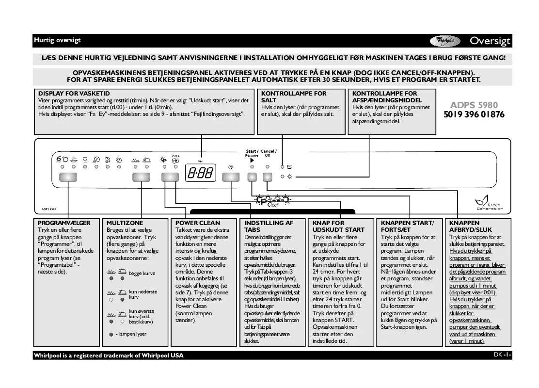 Mode d'emploi WHIRLPOOL ADPS 5980 IX