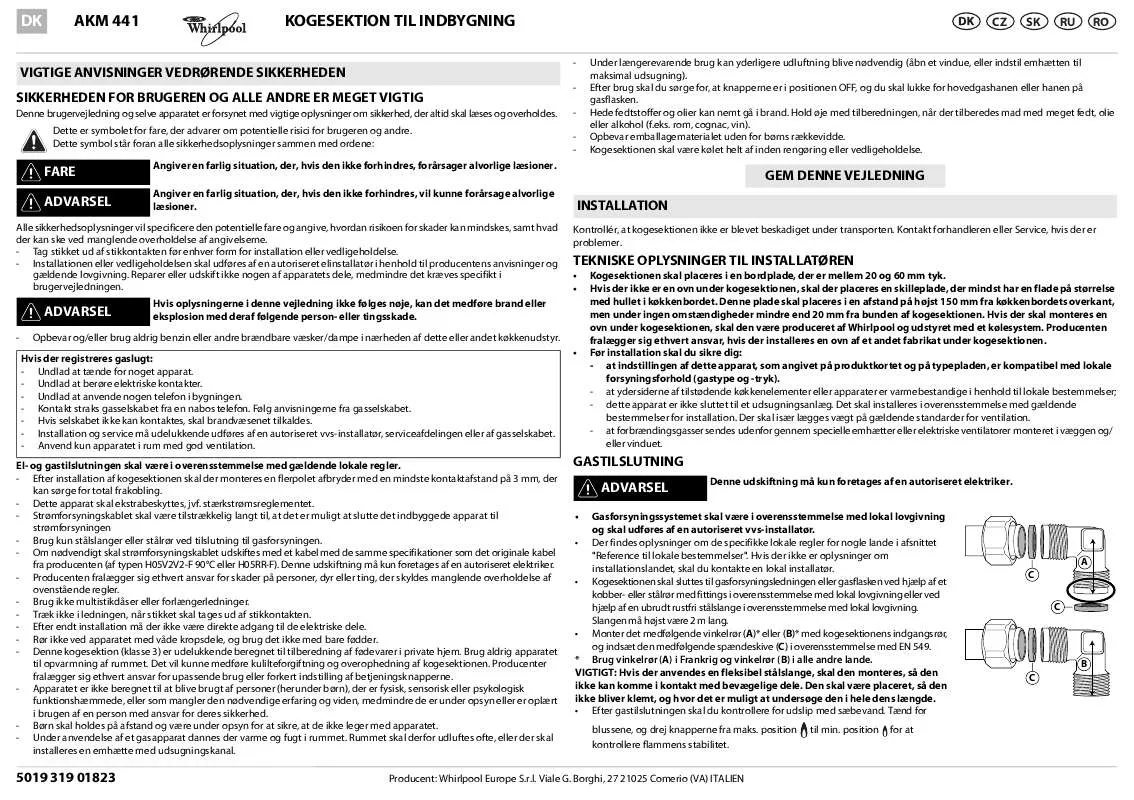 Mode d'emploi WHIRLPOOL AKM 441/NB