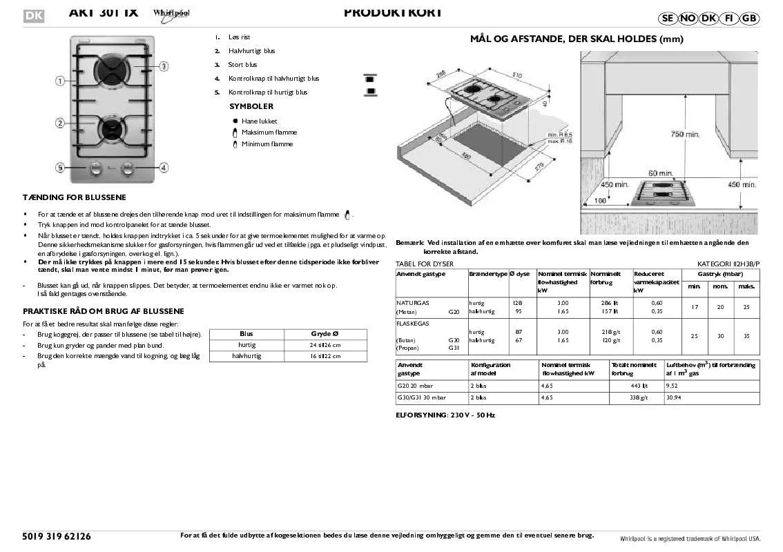 Mode d'emploi WHIRLPOOL AKT 301/IX