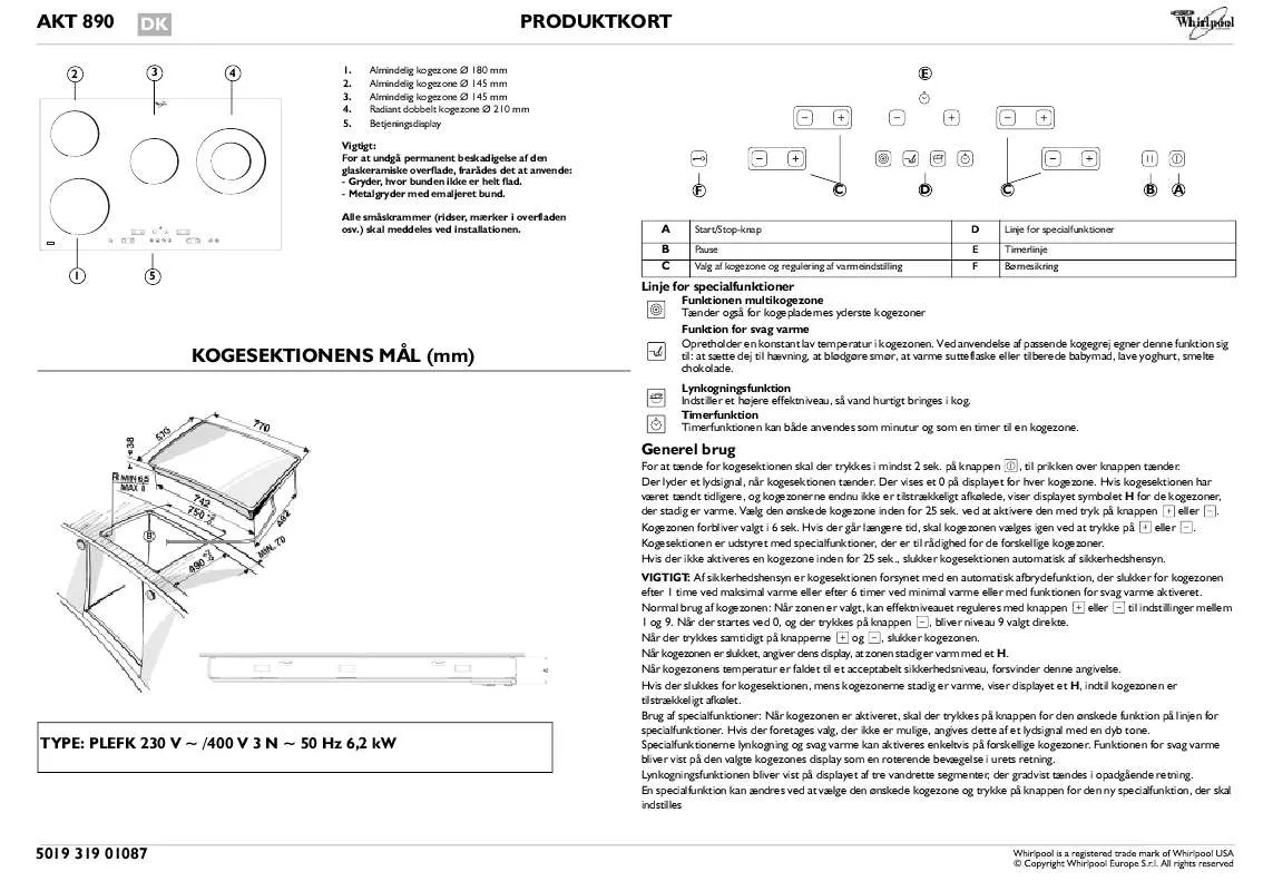 Mode d'emploi WHIRLPOOL AKT 890/IX/01