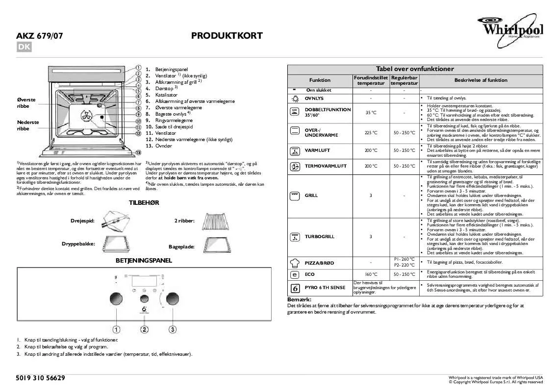 Mode d'emploi WHIRLPOOL AKZ 679/IX/07