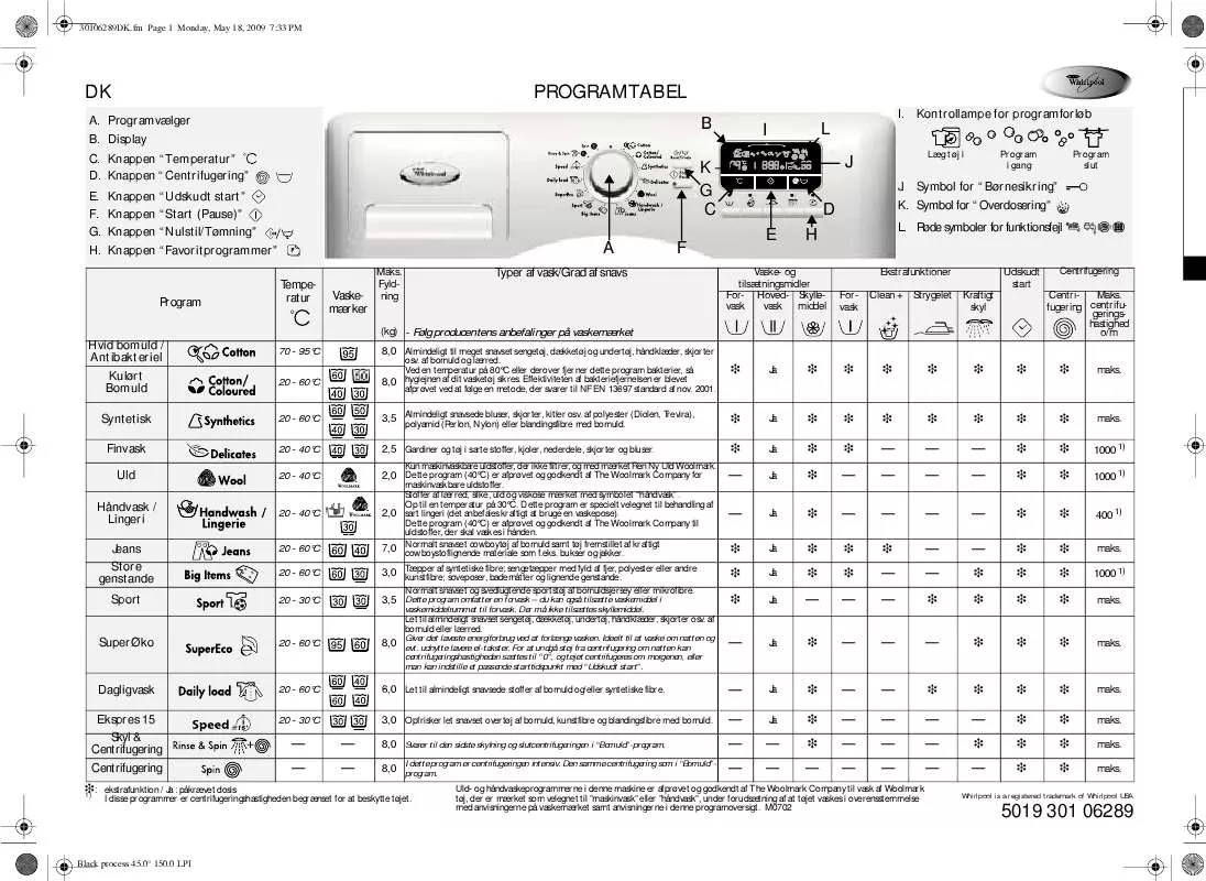 Mode d'emploi WHIRLPOOL AWOE 9745 WP