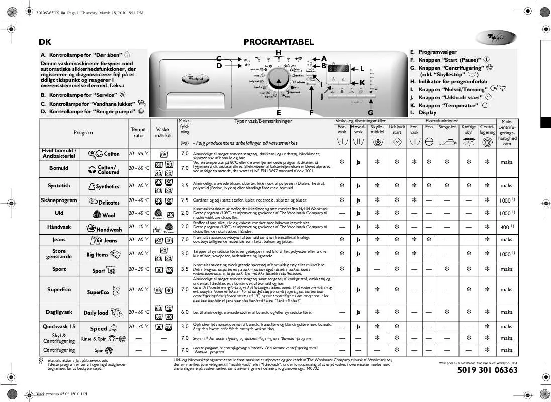 Mode d'emploi WHIRLPOOL AWOECO 9734 WP