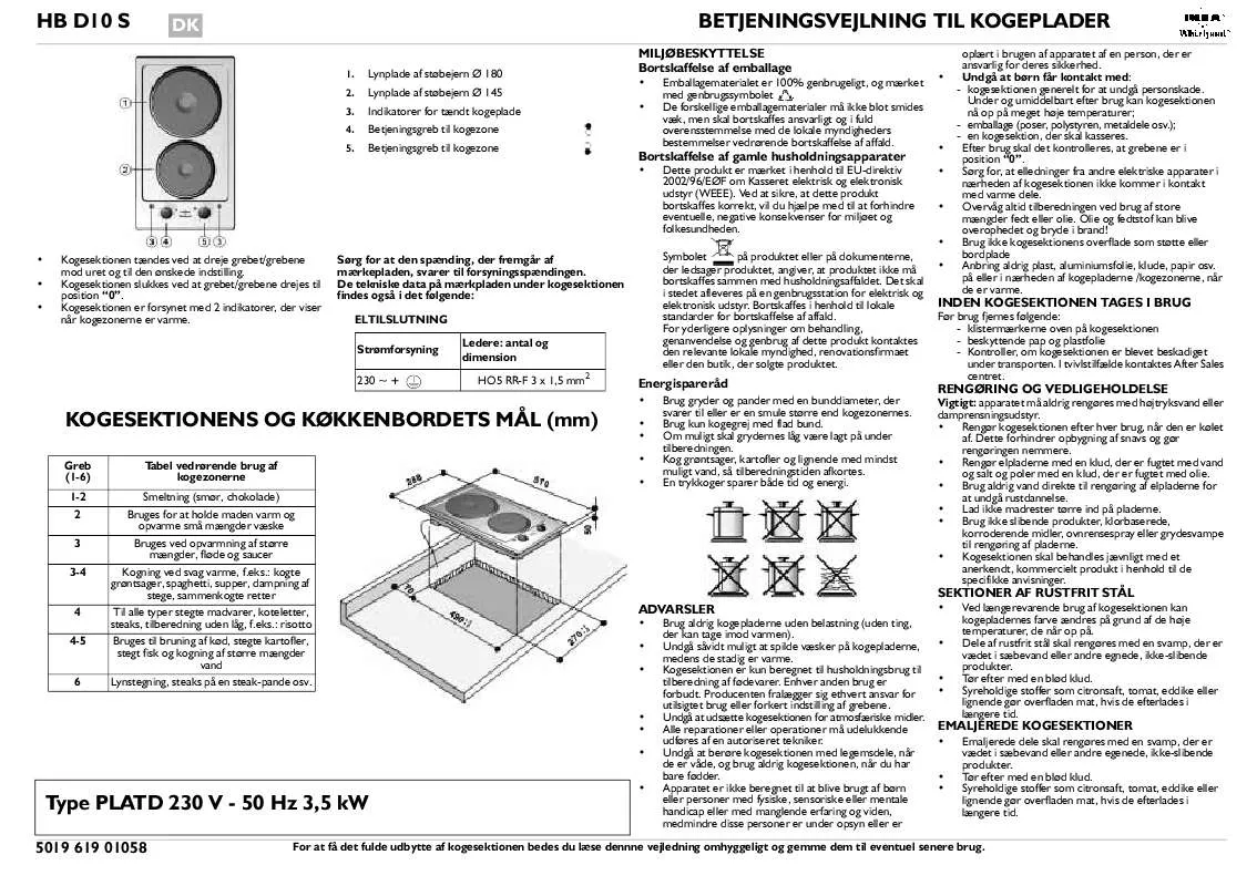 Mode d'emploi WHIRLPOOL HB D10 S